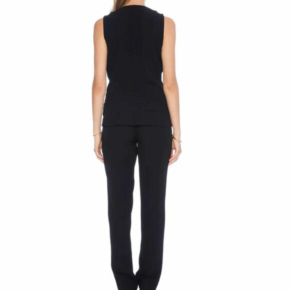 A.L.C. Black Crepe Sleeveless Deep V-Neck Tuxedo Jumpsuit Size 2 - Picture 2 of 9
